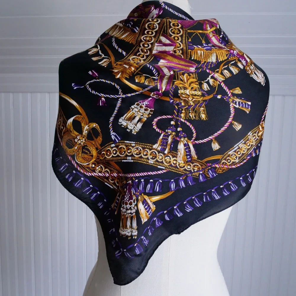 Vintage 80s Oscar de la Renta 100% silk table print giant scarf